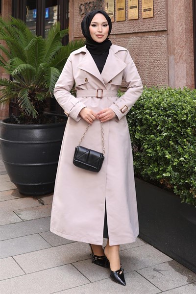 Kemer Detaylı Düğmeli Trençkot Bej 19301