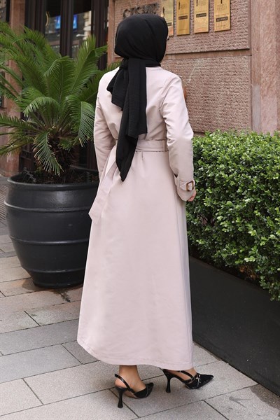 Kemer Detaylı Düğmeli Trençkot Bej 19301