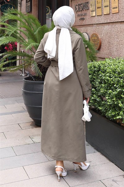 Kemer Detaylı Düğmeli Trençkot Haki 19301