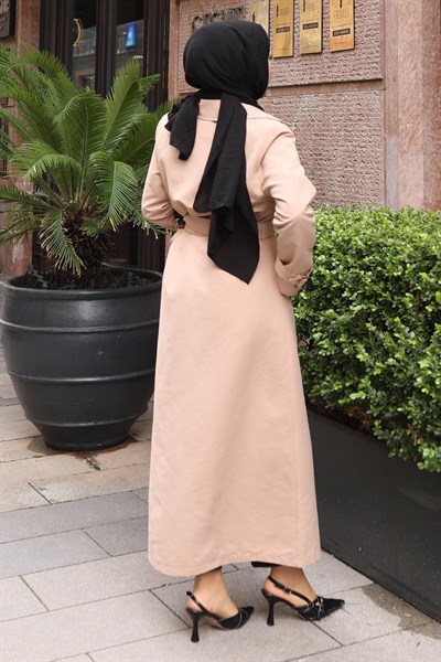 Kemer Detaylı Düğmeli Trençkot Vizon 19301