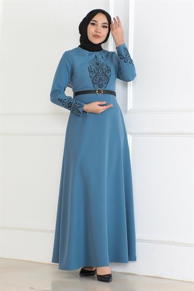 Kemer Detaylı Elbise Bebe Mavisi 6116