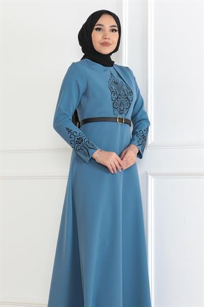 Kemer Detaylı Elbise Bebe Mavisi 6116