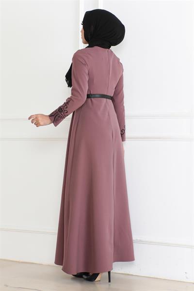 Kemer Detaylı Elbise Gül Kurusu 6116