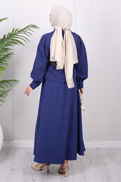 Kemer Detaylı Etekli Takım İndigo 19287