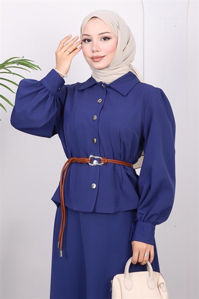 Kemer Detaylı Etekli Takım İndigo 19287