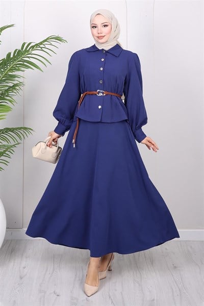 Kemer Detaylı Etekli Takım İndigo 19287