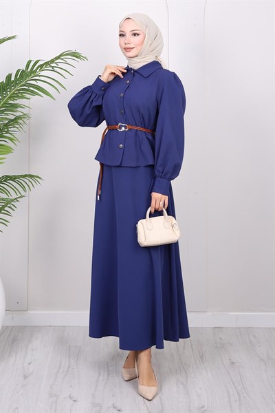 Kemer Detaylı Etekli Takım İndigo 19287
