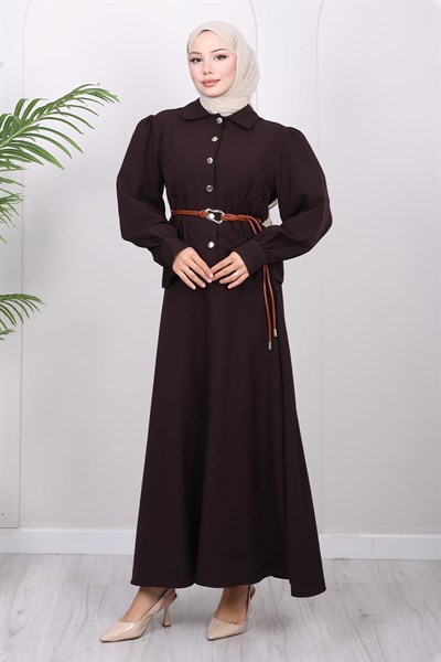 Kemer Detaylı Etekli Takım Kahverengi 19287