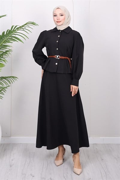 Kemer Detaylı Etekli Takım Siyah 19287