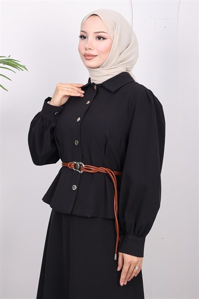 Kemer Detaylı Etekli Takım Siyah 19287
