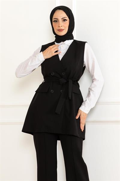 Kemer Detaylı İkili Takım Siyah 19232
