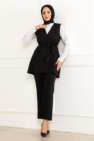 Kemer Detaylı İkili Takım Siyah 19232