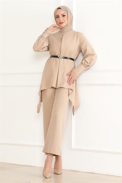 Kemer Detaylı Takım Bej 19001