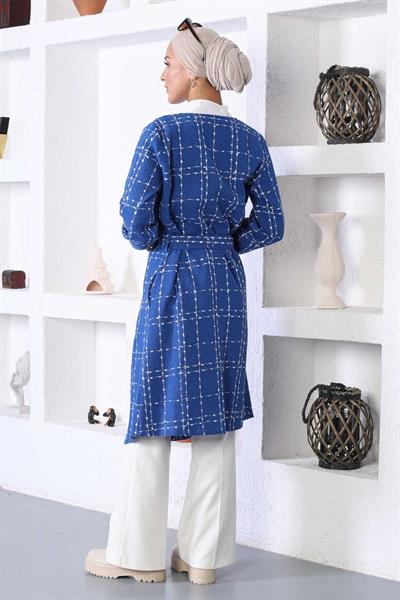 Kemerli Kaşe Kaban Mavi 10768