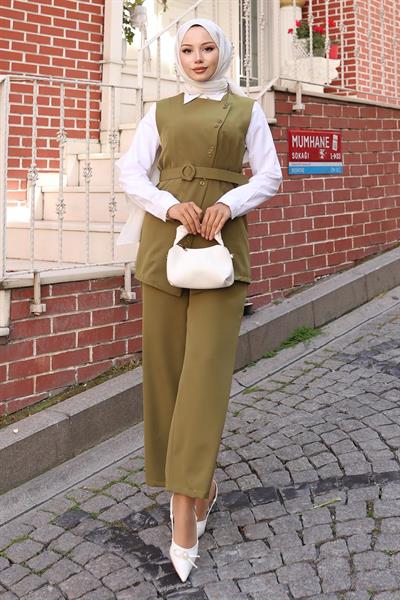 Kemerli Yelek Pantolon Takım Haki 19250