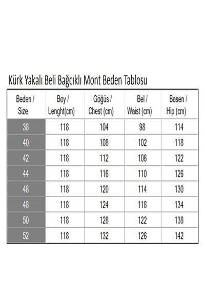 Kürk Yakalı Beli Bağcıklı Mont Siyah 19269