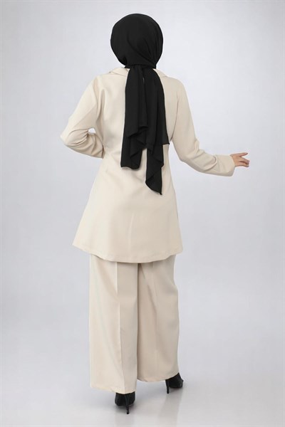 Kuşak Detaylı Takım Bej 19106