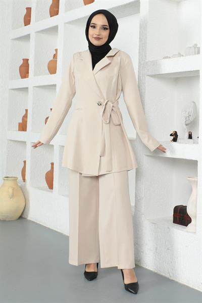 Kuşak Detaylı Takım Bej MSW19106-3
