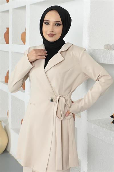 Kuşak Detaylı Takım Bej MSW19106-3
