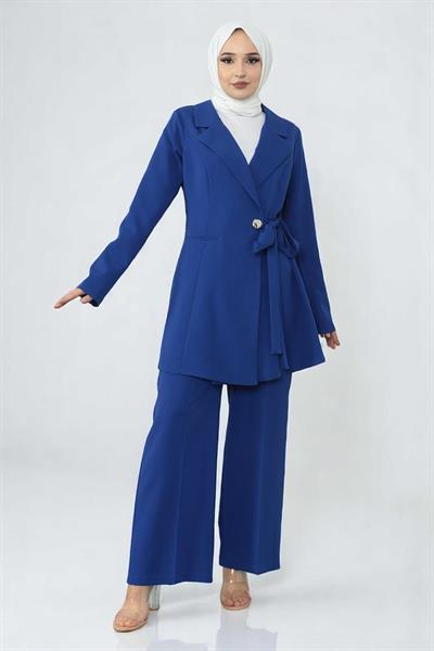 Kuşak Detaylı Takım İndigo 19106