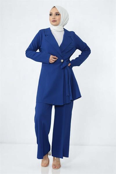 Kuşak Detaylı Takım İndigo 19106