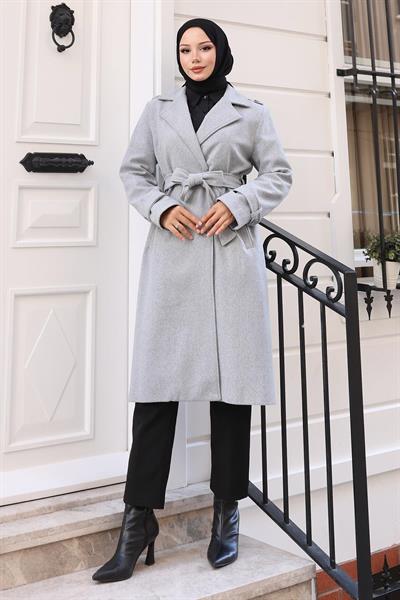 Kuşaklı Kaşe Kaban Gri 19271