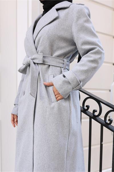 Kuşaklı Kaşe Kaban Gri 19271