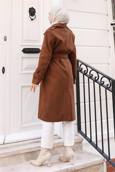 Kuşaklı Kaşe Kaban Kahverengi 19271