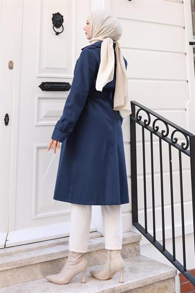 Kuşaklı Kaşe Kaban Lacivert 19271