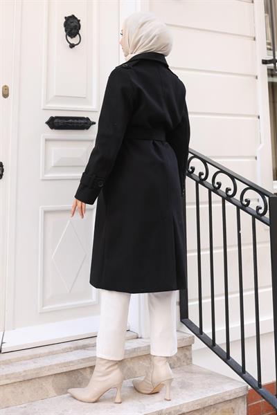 Kuşaklı Kaşe Kaban Siyah 19271