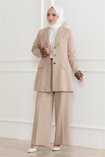 Leopar Desenli Takım Bej 19218