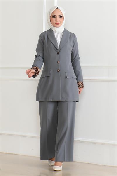 Leopar Desenli Takım Gri 19218