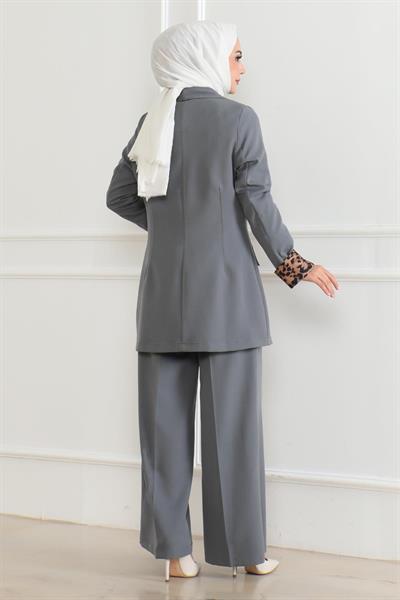 Leopar Desenli Takım Gri 19218
