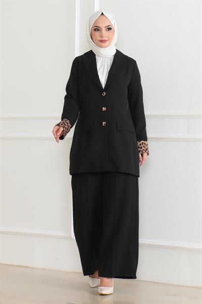 Leopar Desenli Takım Siyah 19218