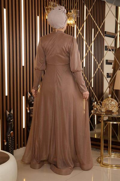 Manşeti Fermuar Detaylı Simli Abiye Vizon 12253