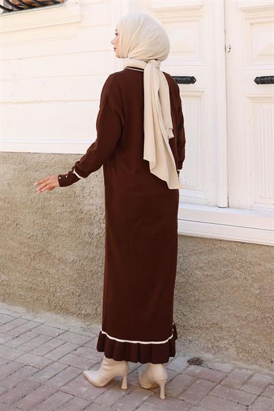 Manşeti Taş Detaylı Triko Elbise Kahverengi 6150