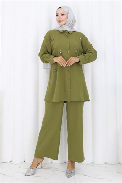 Minimal Taşlı Takım Haki 19367