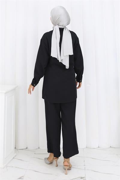 Minimal Taşlı Takım Siyah 19367