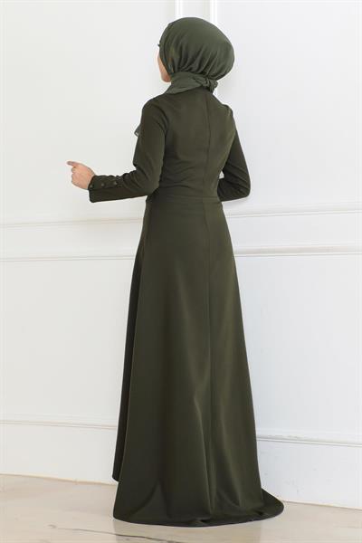 Nakış Detaylı Elbise Haki 6119