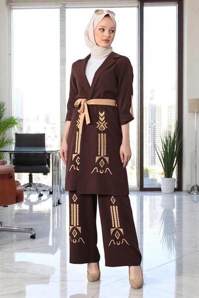Nakış Detaylı Takım Kahverengi 19002