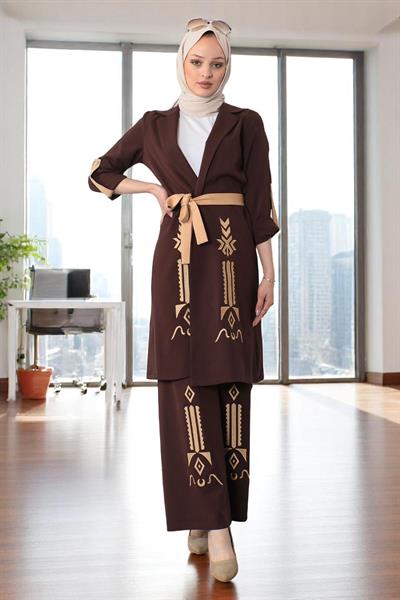 Nakış Detaylı Takım Kahverengi 19002