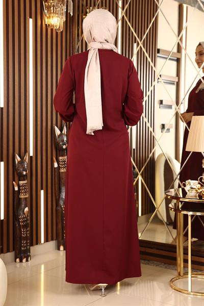Nakışlı Tesettür Ferace Bordo 10773