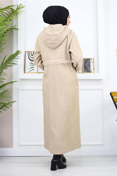 Önden Bağlamalı Kaşe Kaban Bej 19169