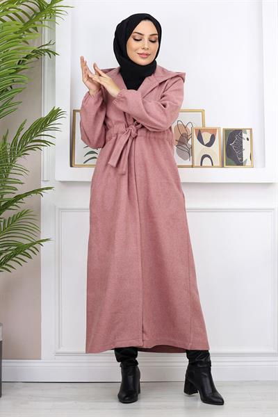 Önden Bağlamalı Kaşe Kaban Gül Kurusu 19169