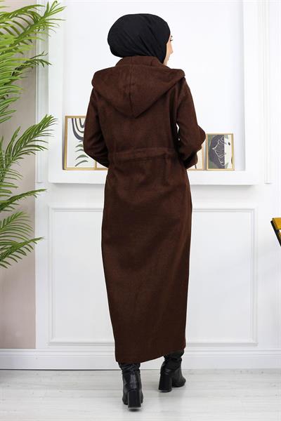 Önden Bağlamalı Kaşe Kaban Kahverengi 19169