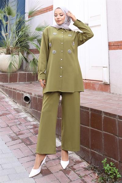Parıltı Taş Detaylı Takım Haki 19264
