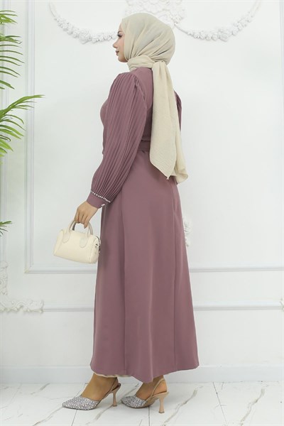 Piliseli Yırtmaçlı Takım Gül Kurusu 19239