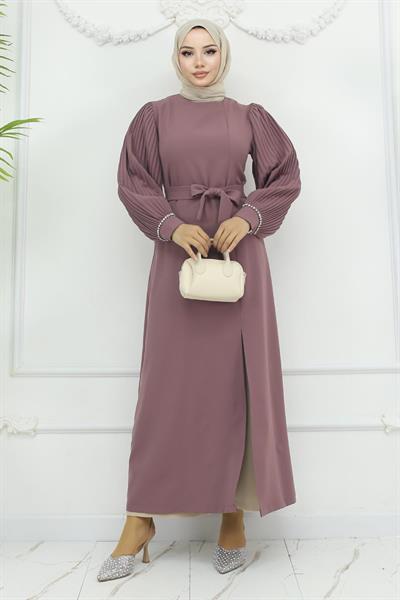 Piliseli Yırtmaçlı Takım Gül Kurusu MSW19239-1