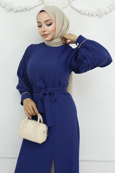 Piliseli Yırtmaçlı Takım İndigo 19239