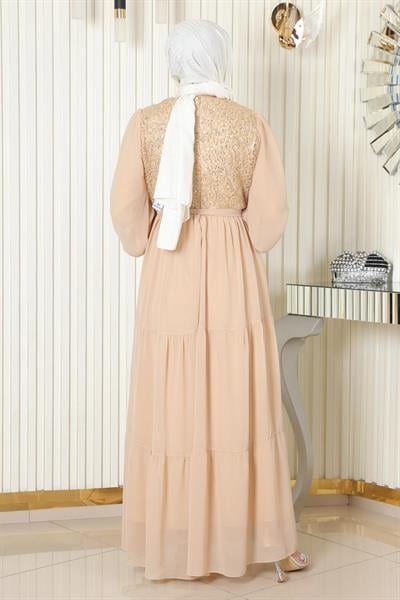 Pulpayetli Şifon Abiye Gold 19187